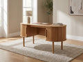 Pre-Loved Fluted Oak Writing Desk — Rounded Ends & Storage Cabinets